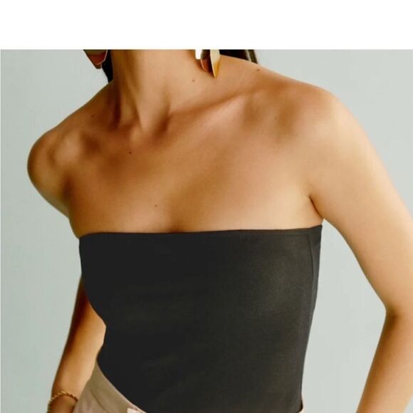 NWT Reformation Seren Strapless Organic Cotton Jersey Top Black Large - Picture 3 of 7